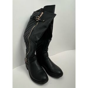 DREAM PAIRS Knee High Low Heel Round Toe Biker Motorcycle Boots Shoes 6.5
